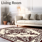 Damask Floral Motif With Cream Maroon Rug