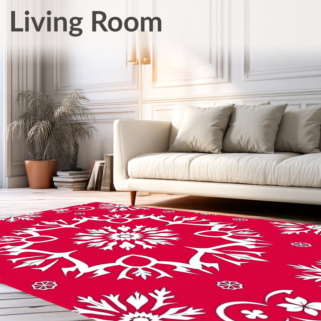 Crimson White Intricate Snowflake Design Rug