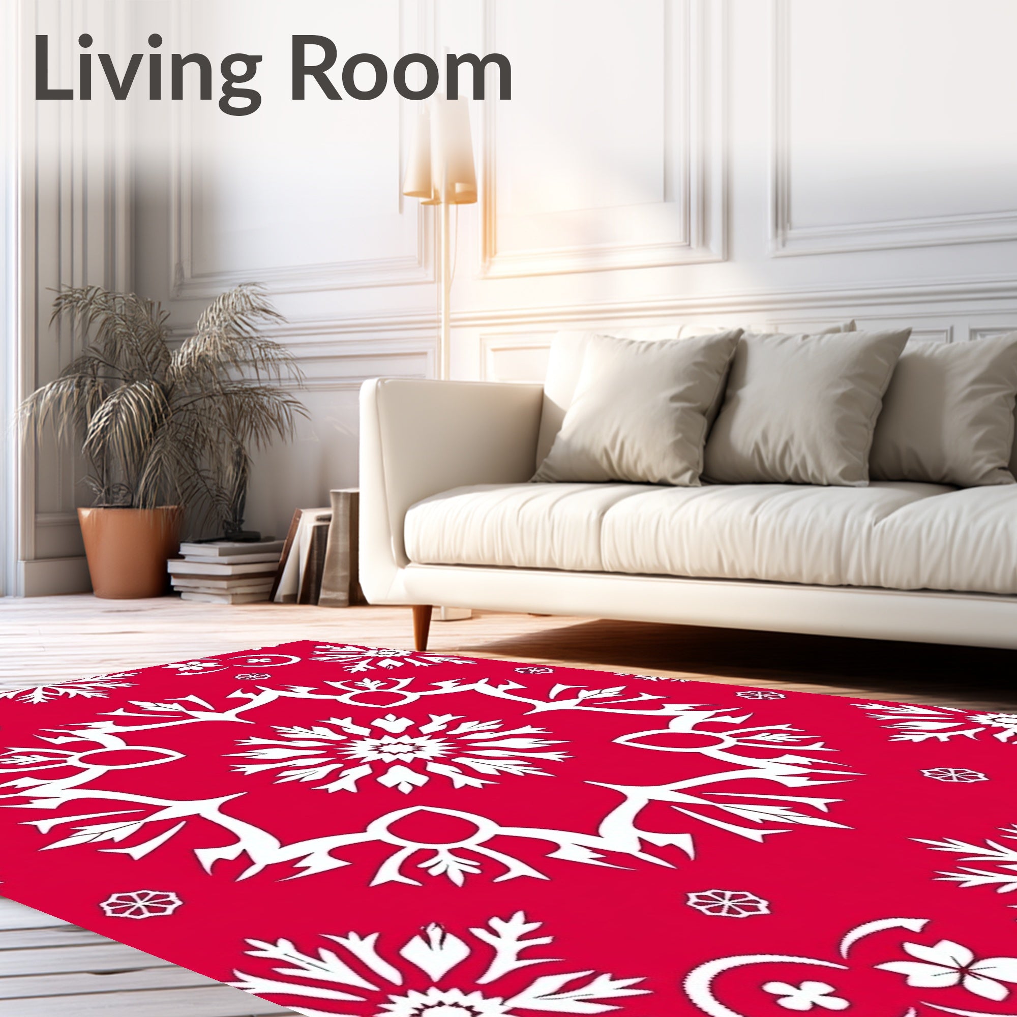 Crimson White Intricate Snowflake Design Rug