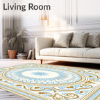 Elegant Blue Gold Floral Medallion Rug