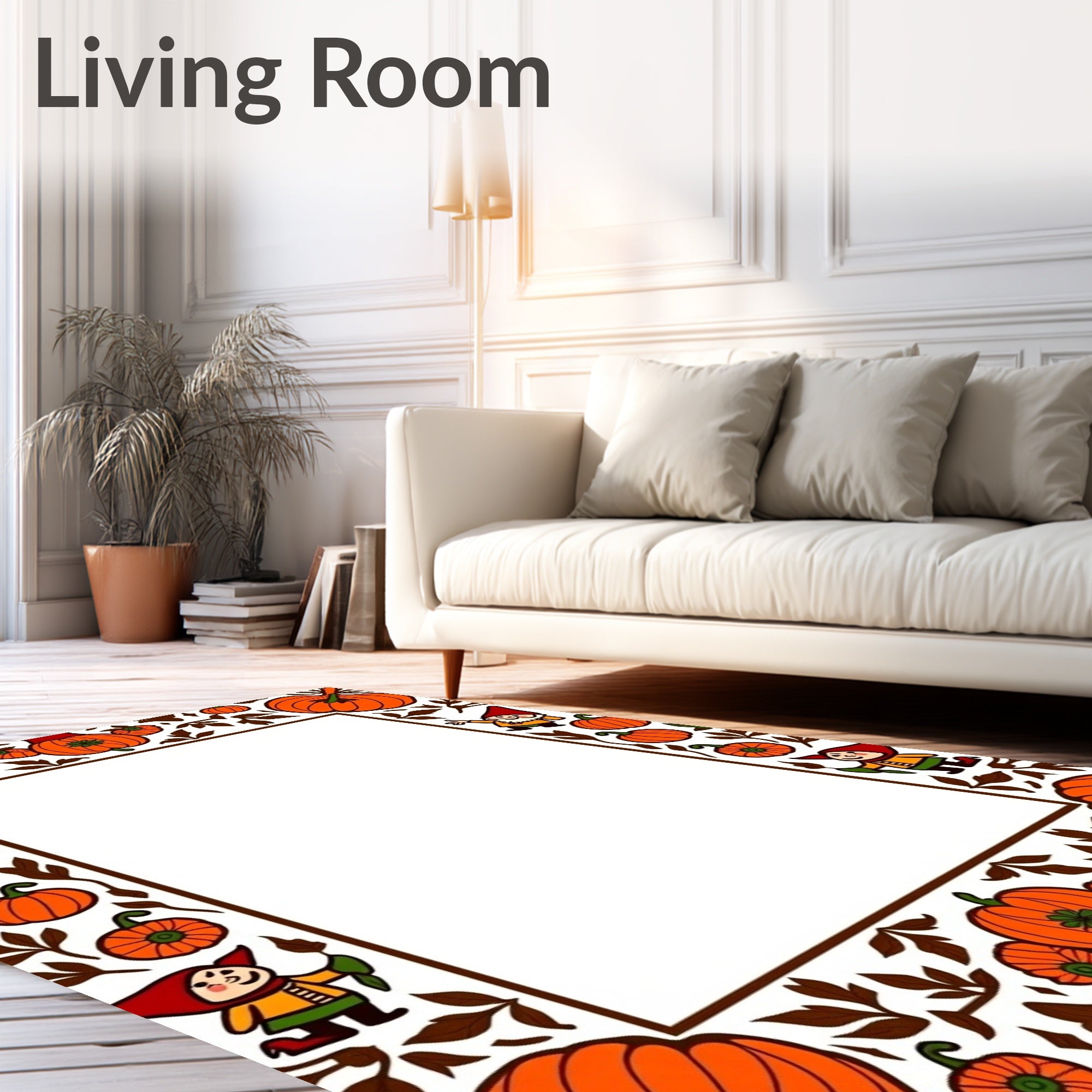 Orange Autumn Gnome Pumpkin Border Rug