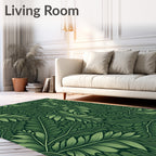 Dark Green Leafy Vine Pattern Rug