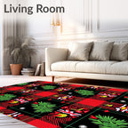 Red Black Green Abstract Floral Plaid Rug