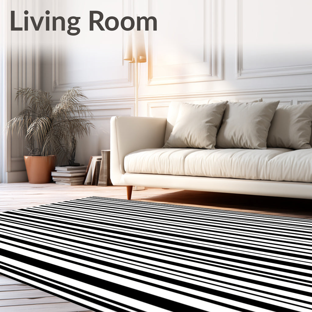 Bold Black White Stripe Pattern Rug