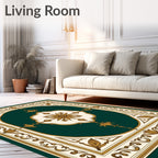 Ornate Teal and Gold Medallion Scroll Rug