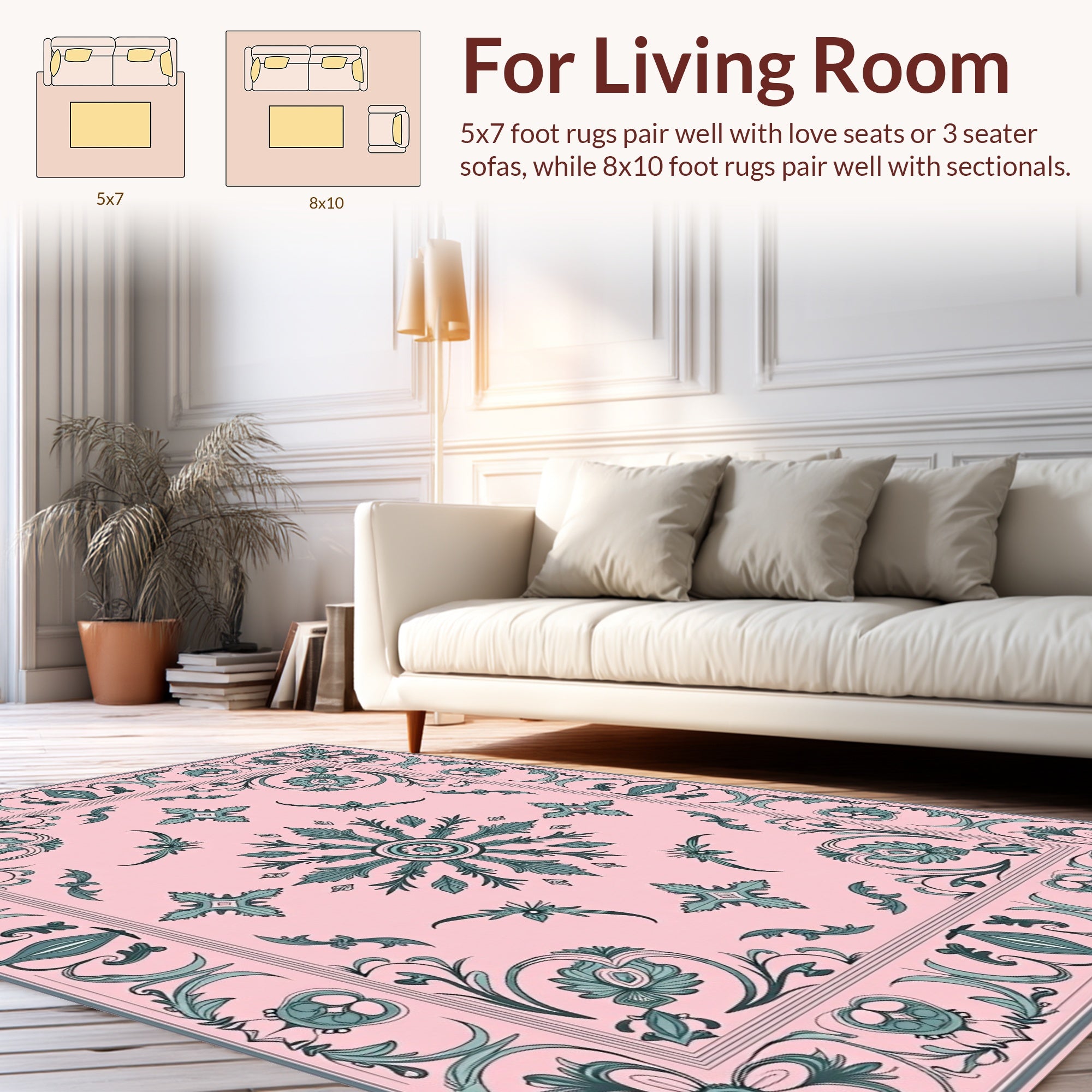 Ornate Floral Scrollwork Light Pink Rug