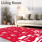 Winter Village Scenic Pattern Design Rug