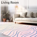 Abstract Wavy Blue Pink Pattern Rug