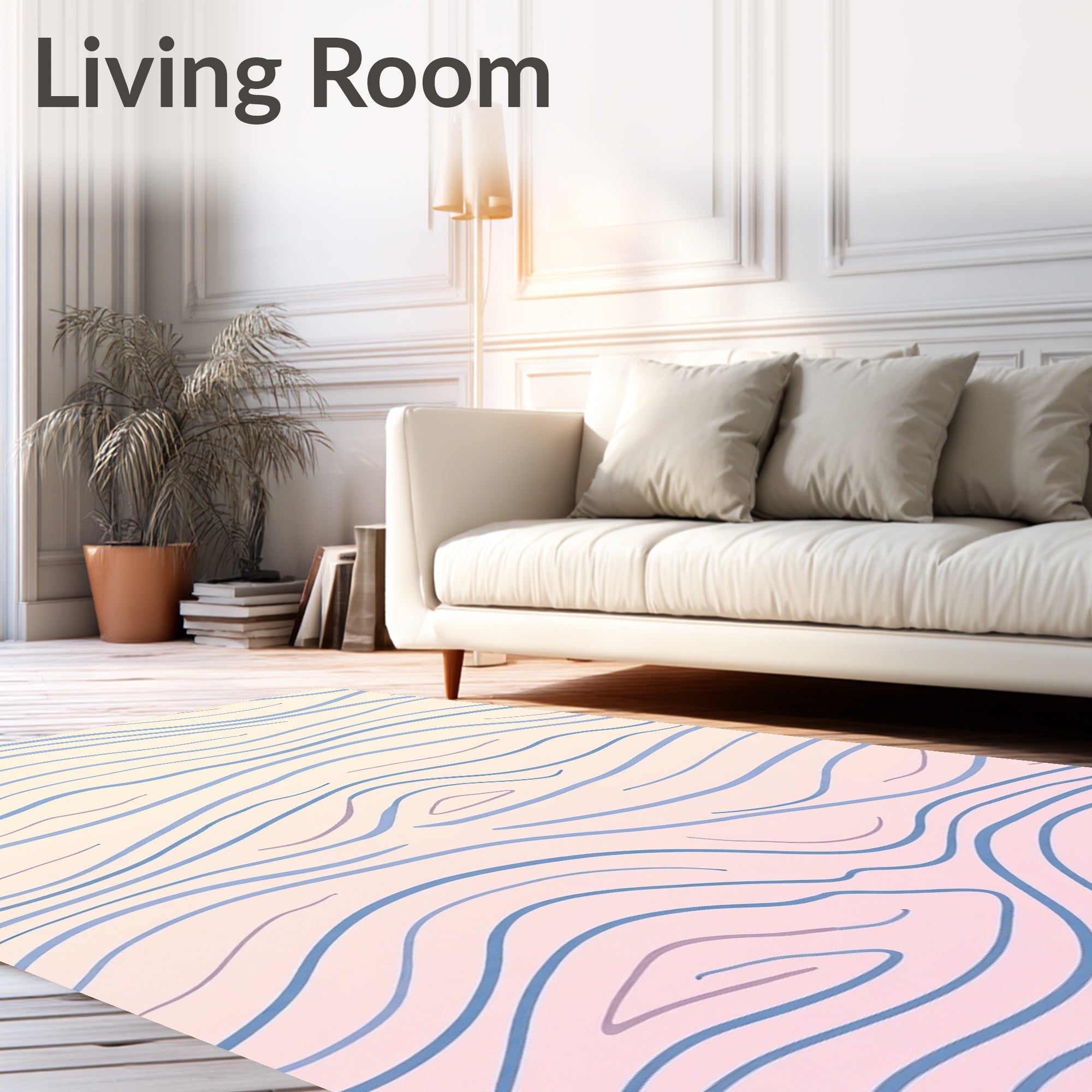 Abstract Wavy Blue Pink Pattern Rug