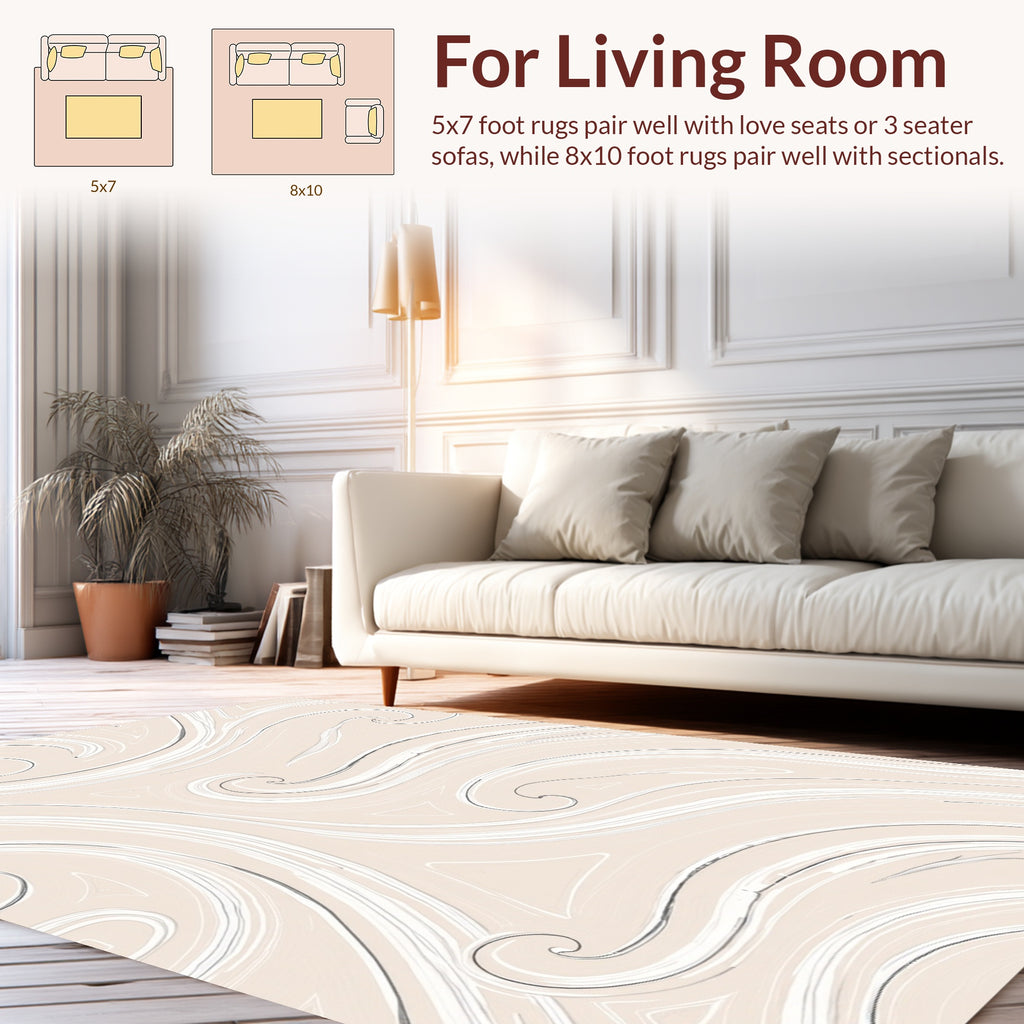 Cream Swirl Elegant Abstract Pattern Rug