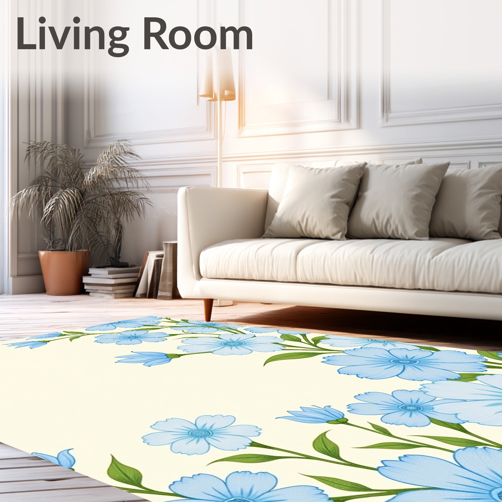 Light Blue Floral Vine Pattern Rug