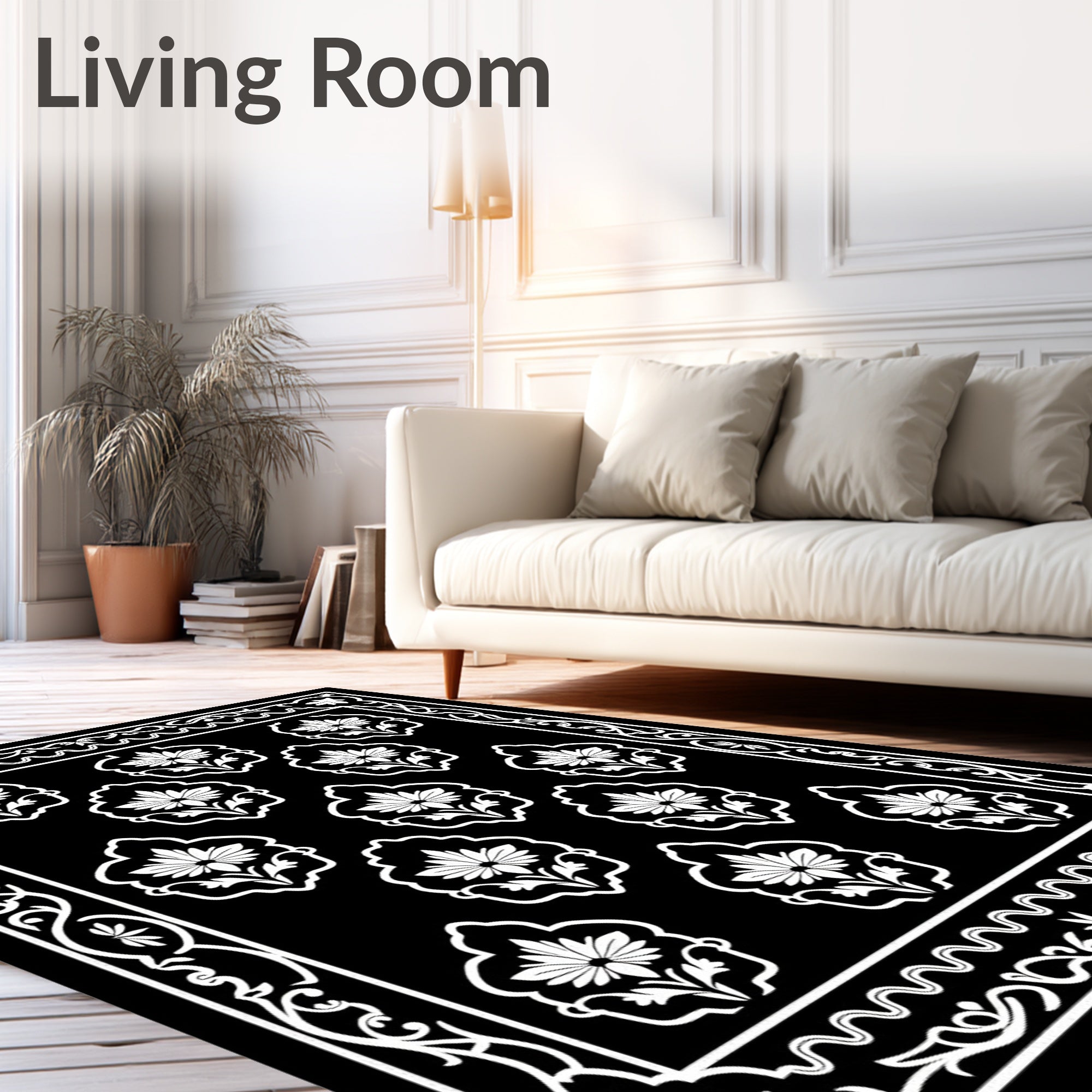 Elegant White Floral Symmetry Rug