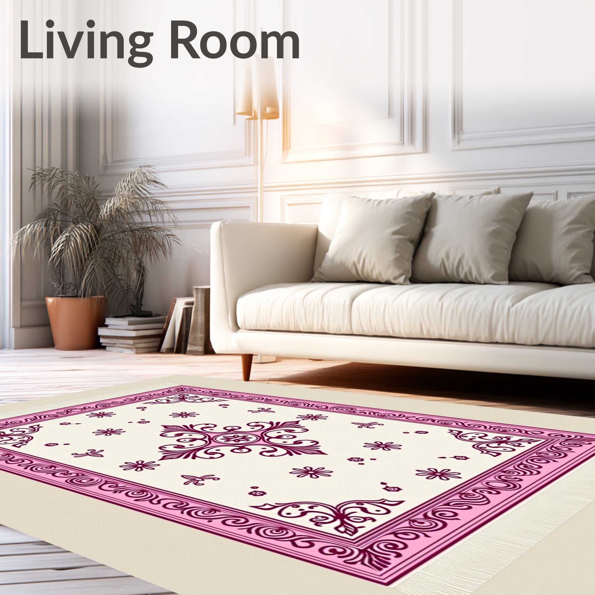 Ornate Crimson Floral Border Rug