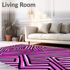 Vivid Pink Black White Geometric Pattern Rug