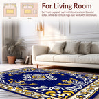 Vibrant Navy Floral Medallion Frame Rug