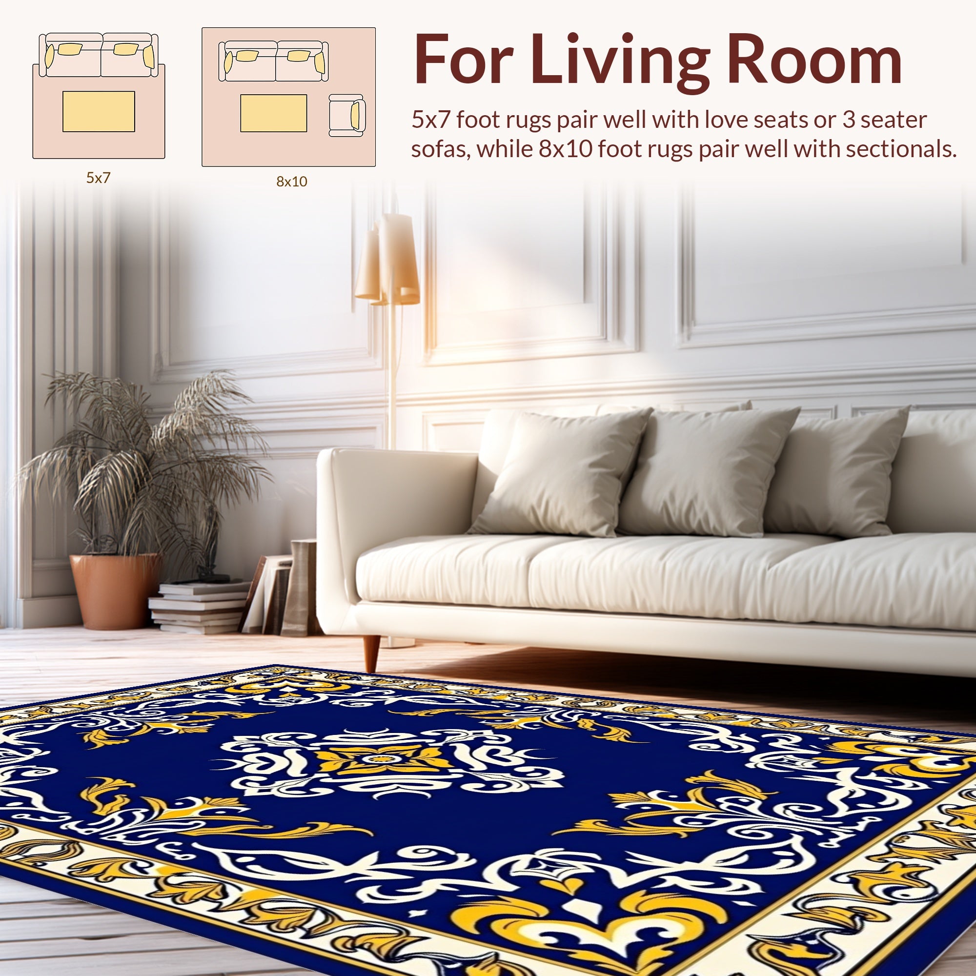 Vibrant Navy Floral Medallion Frame Rug