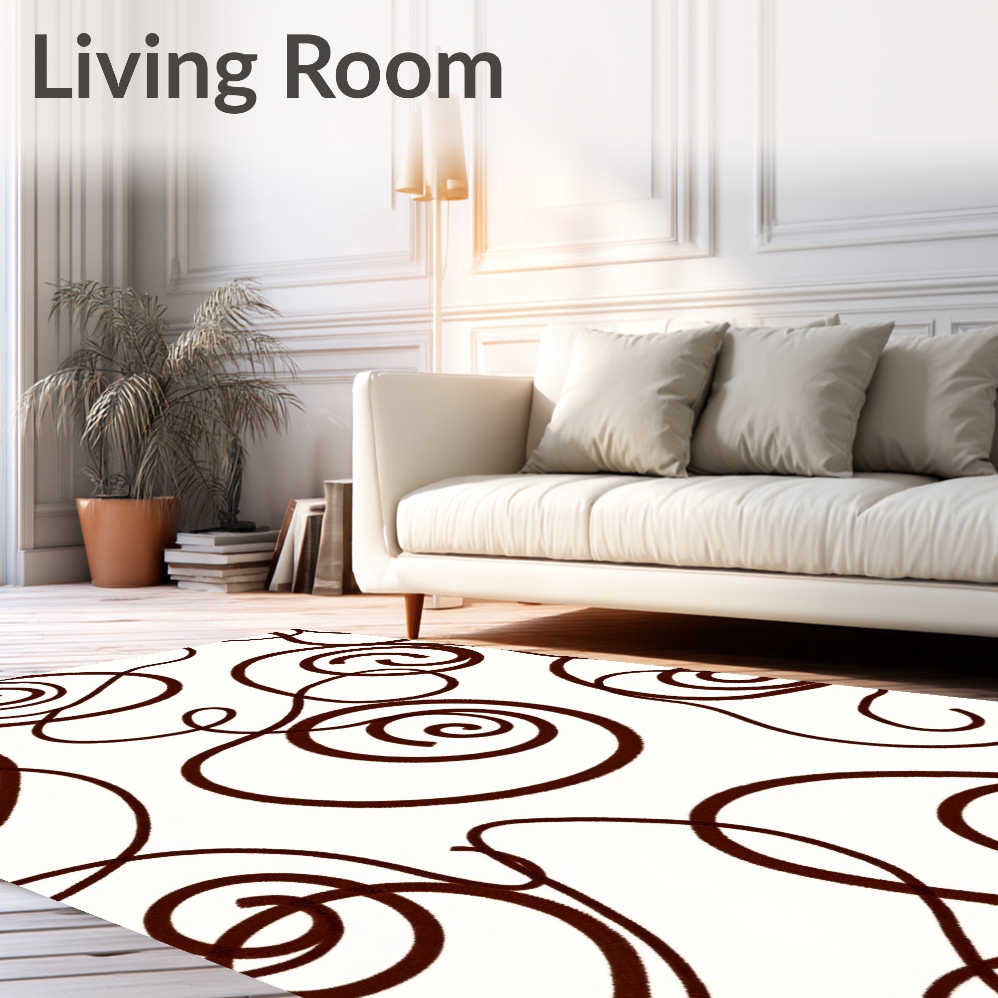 White And Brown Swirl Pattern Rug