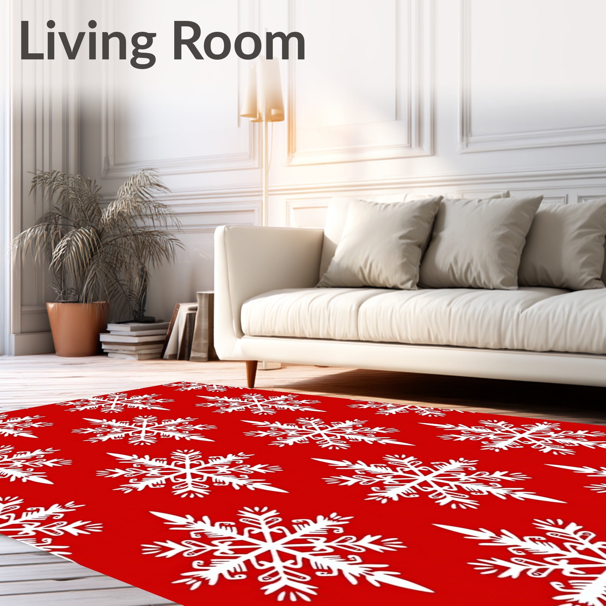White Snowflakes On Red Surface Rug