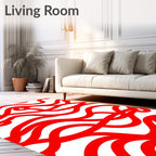 Red Abstract Wavy Lines Pattern Rug