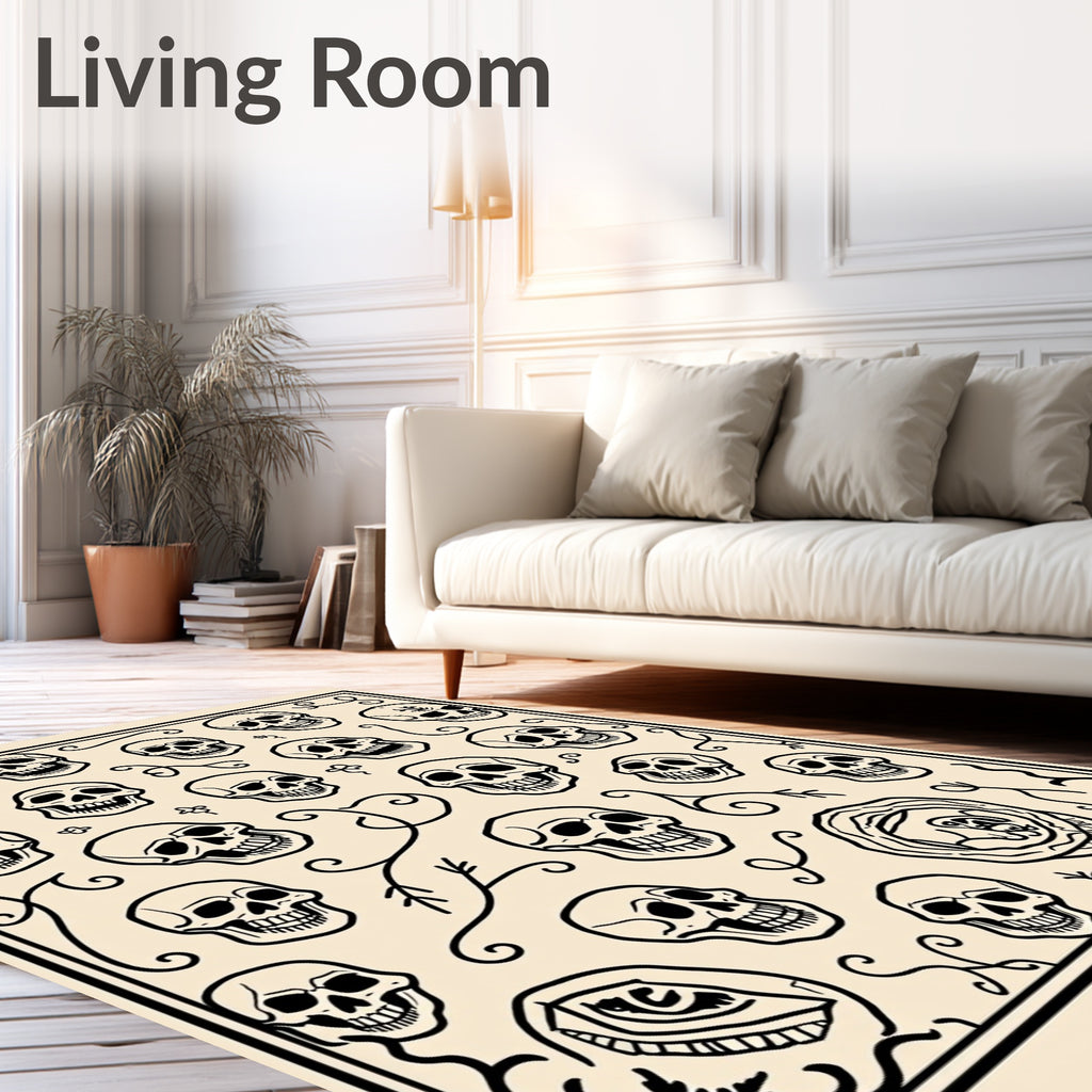 Skull Vine Pattern Textile Design Rug
