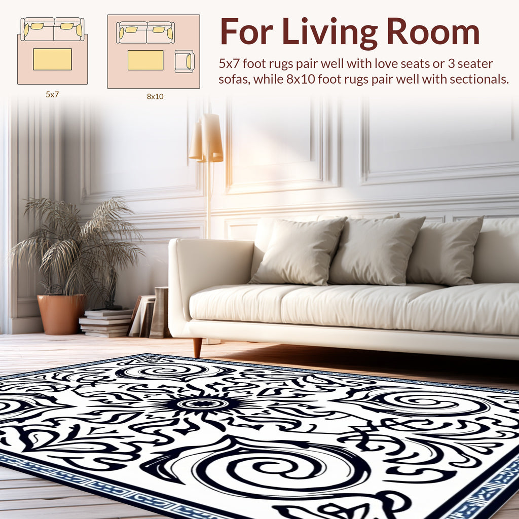 Black 2 White Swirl Floral Design Rug