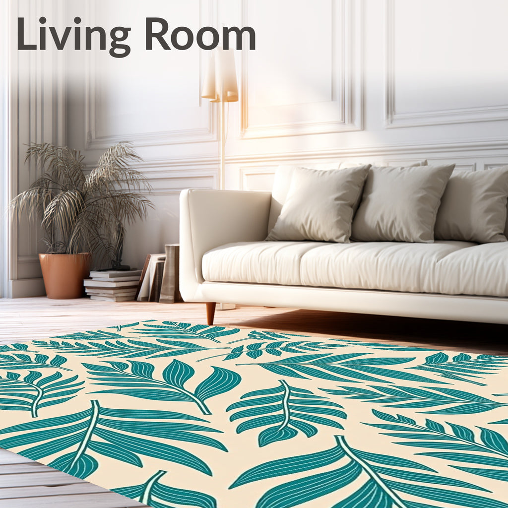 Teal Leafy Pattern Design Rug