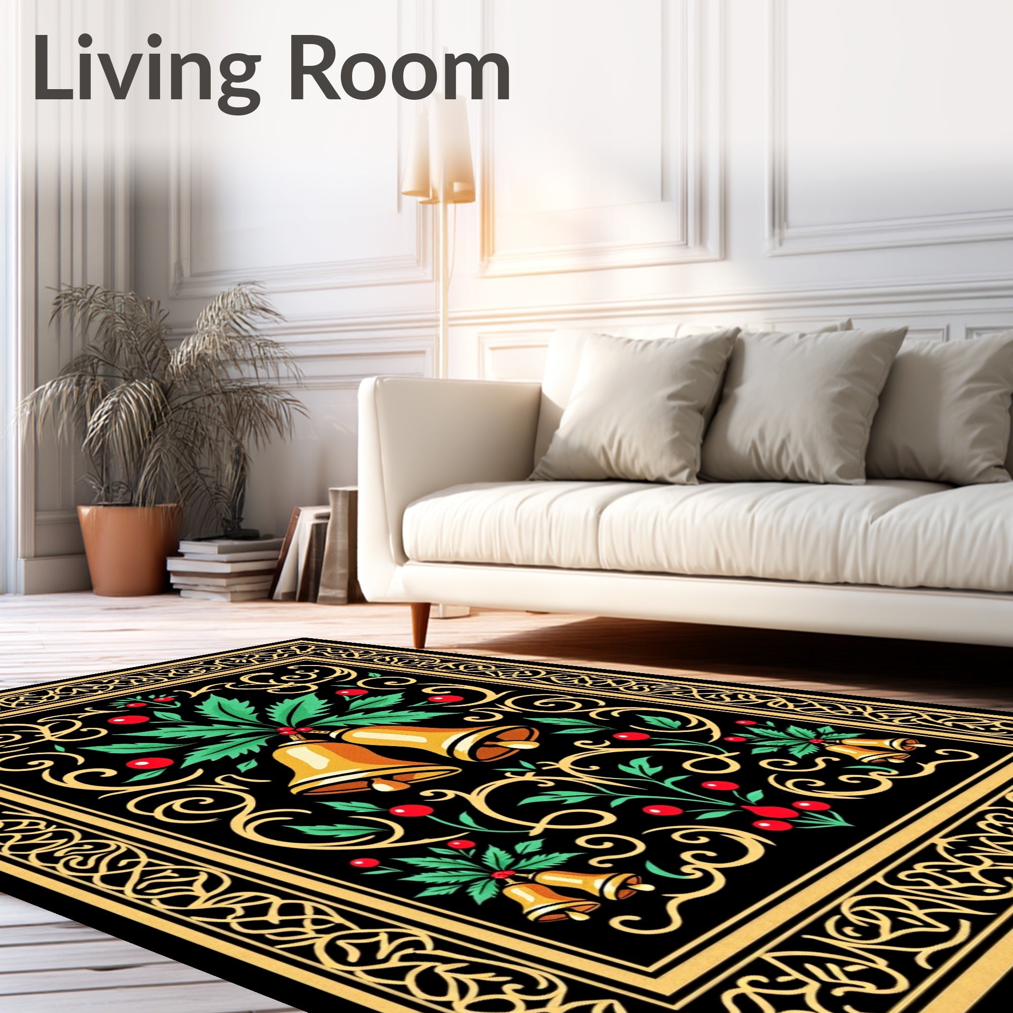 Ornate Bells and Holly Pattern Design Rug
