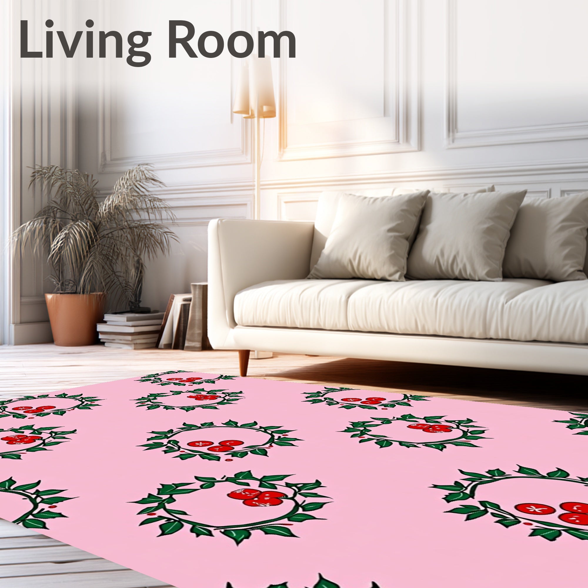 Pink Holly Berry Wreath Repeating Rug