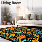 Whimsical Floral Skull Cat Pattern Rug