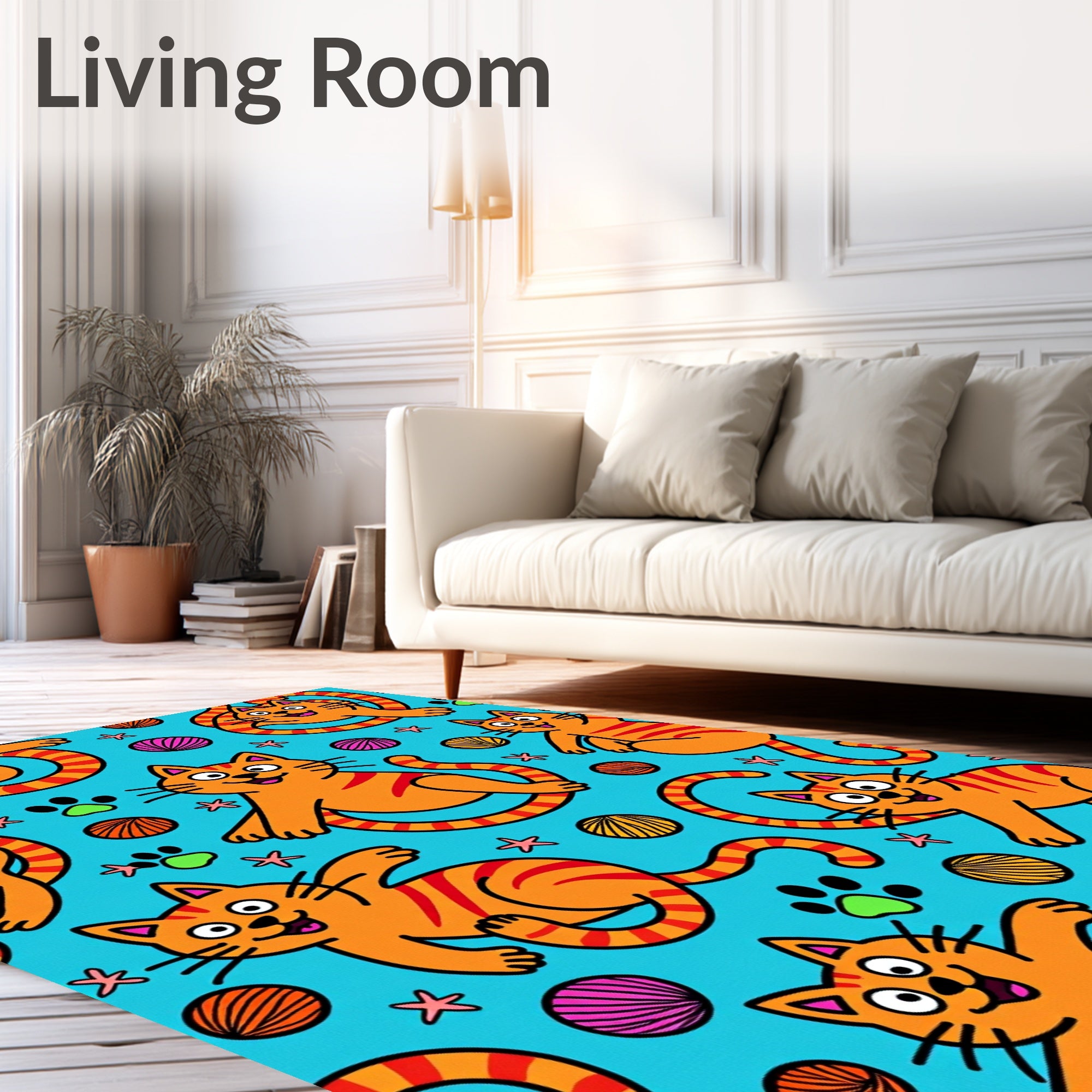 Playful Orange Cats And Yarn Balls Rug