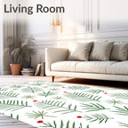 Green Fern Branches Red Berries Rug