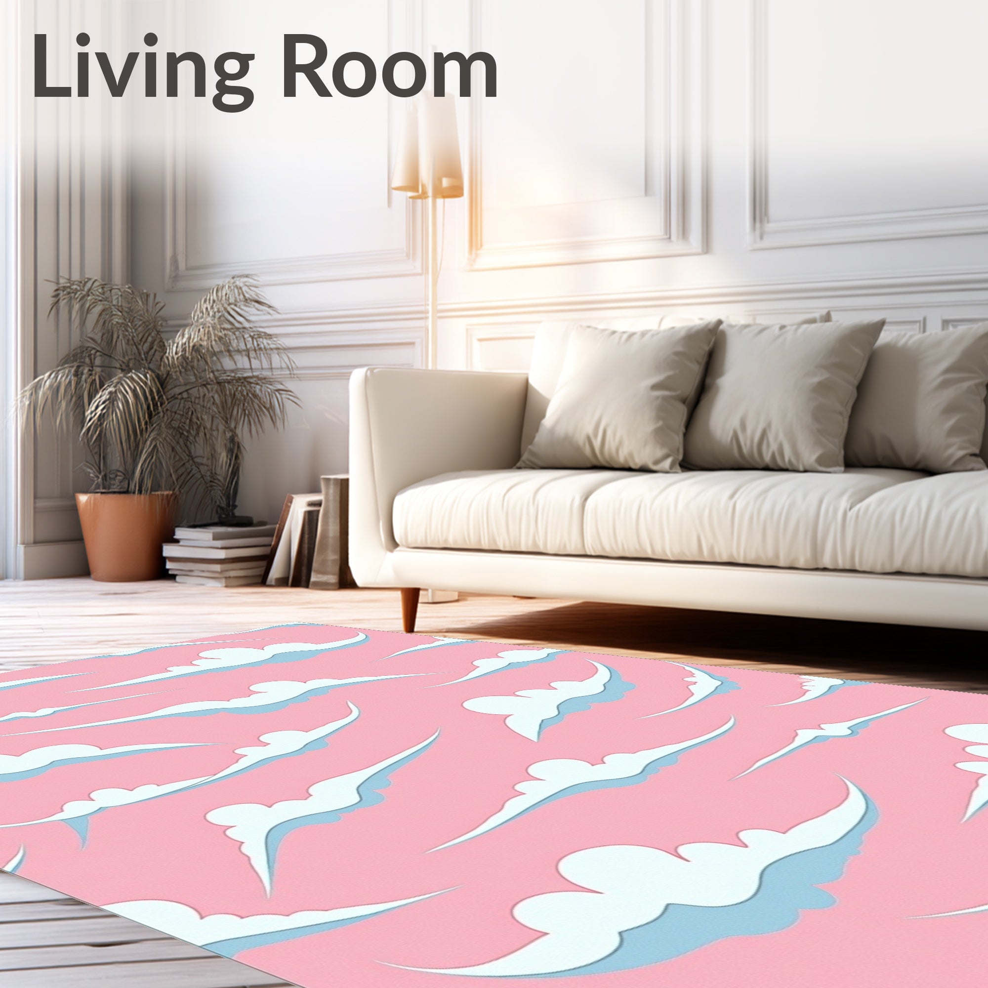 Whimsical Cloud Patterned Pink Blue Rug