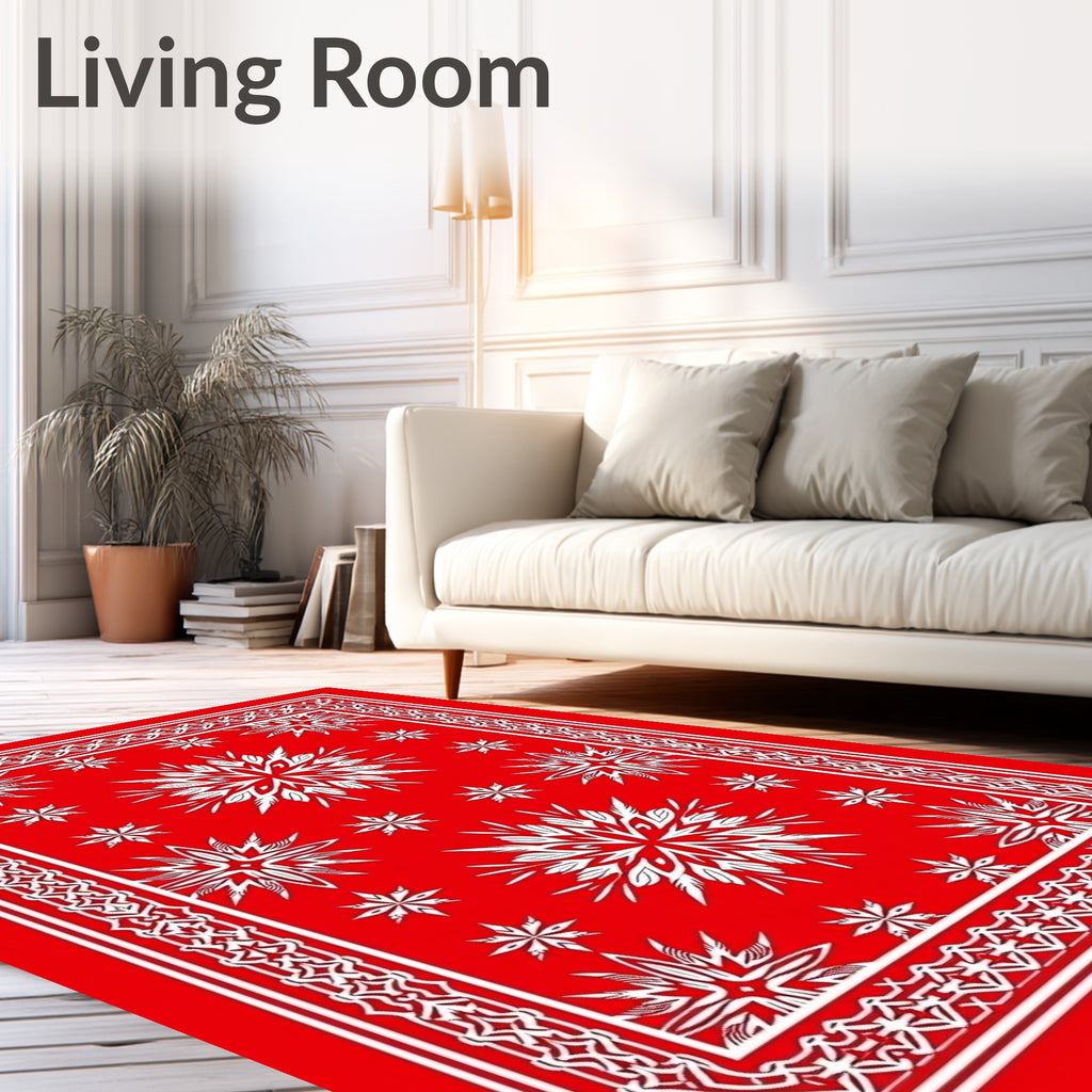 Red White Starburst Geometric Design Rug