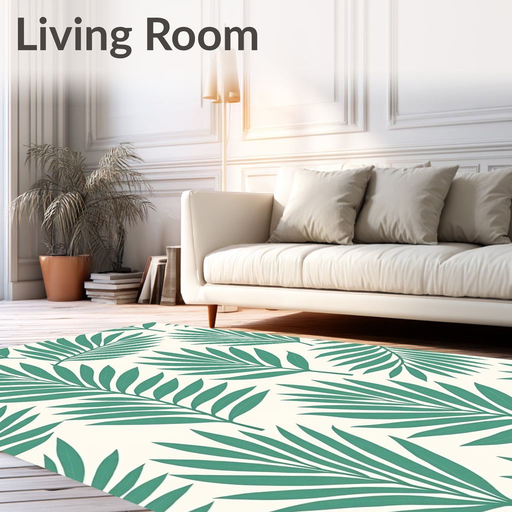 Teal Palm Leaf Patterned Rug