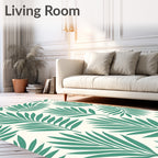 Teal Palm Leaf Patterned Rug