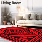 Bold Red Black Geometric Art Design Rug