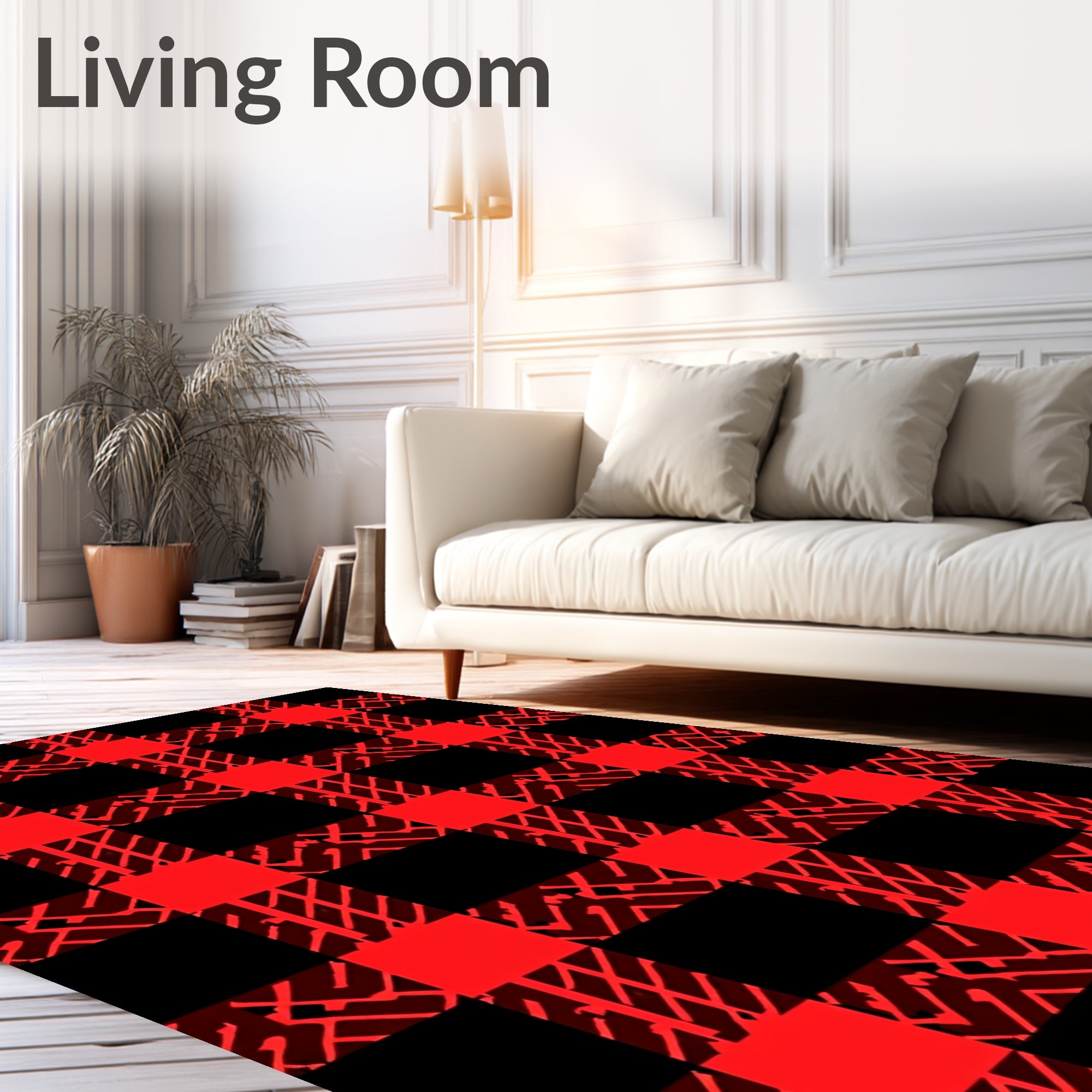 Bold Red Black Checkered Abstract Rug