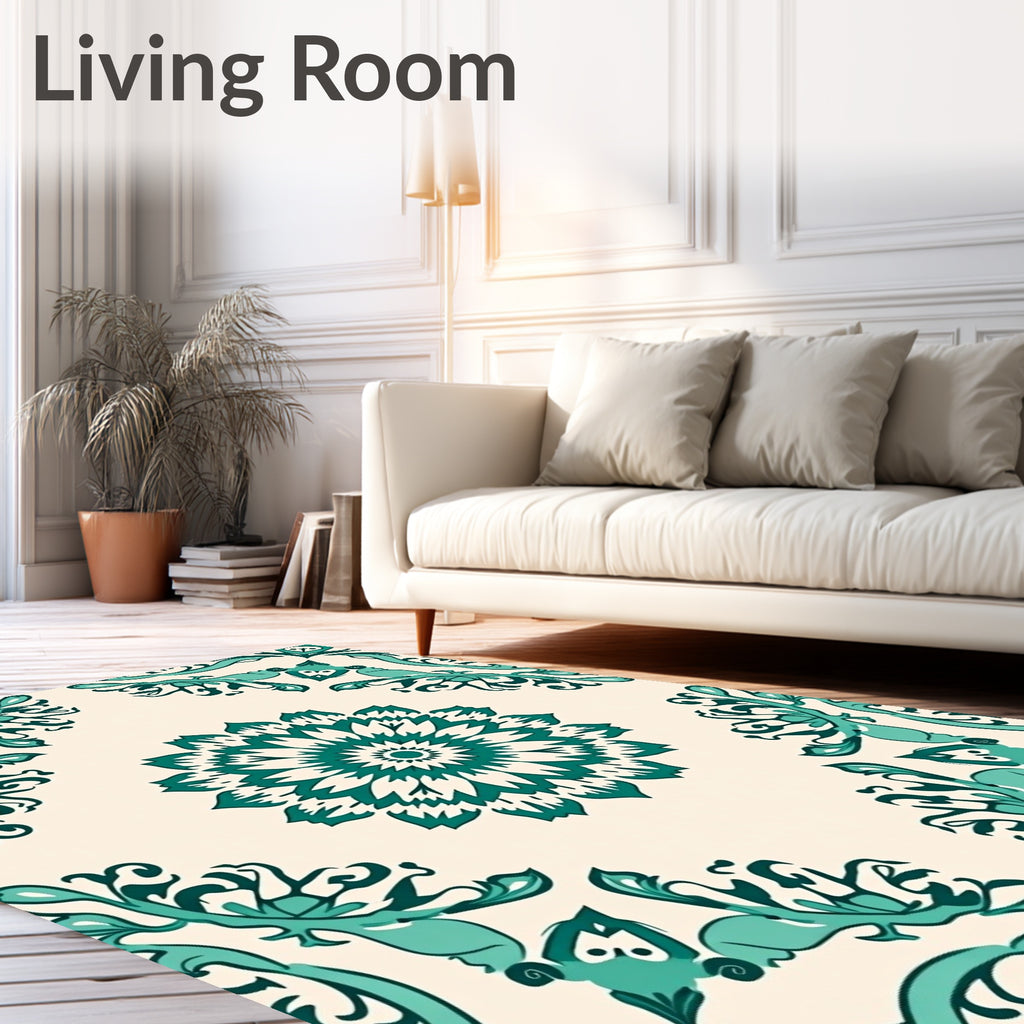 Teal Floral Mandala Pattern Rug