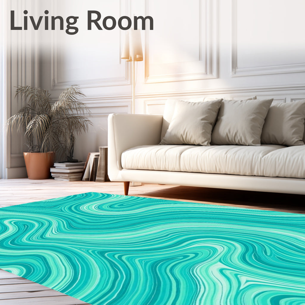 Aqua Marble Swirls Pattern Rug