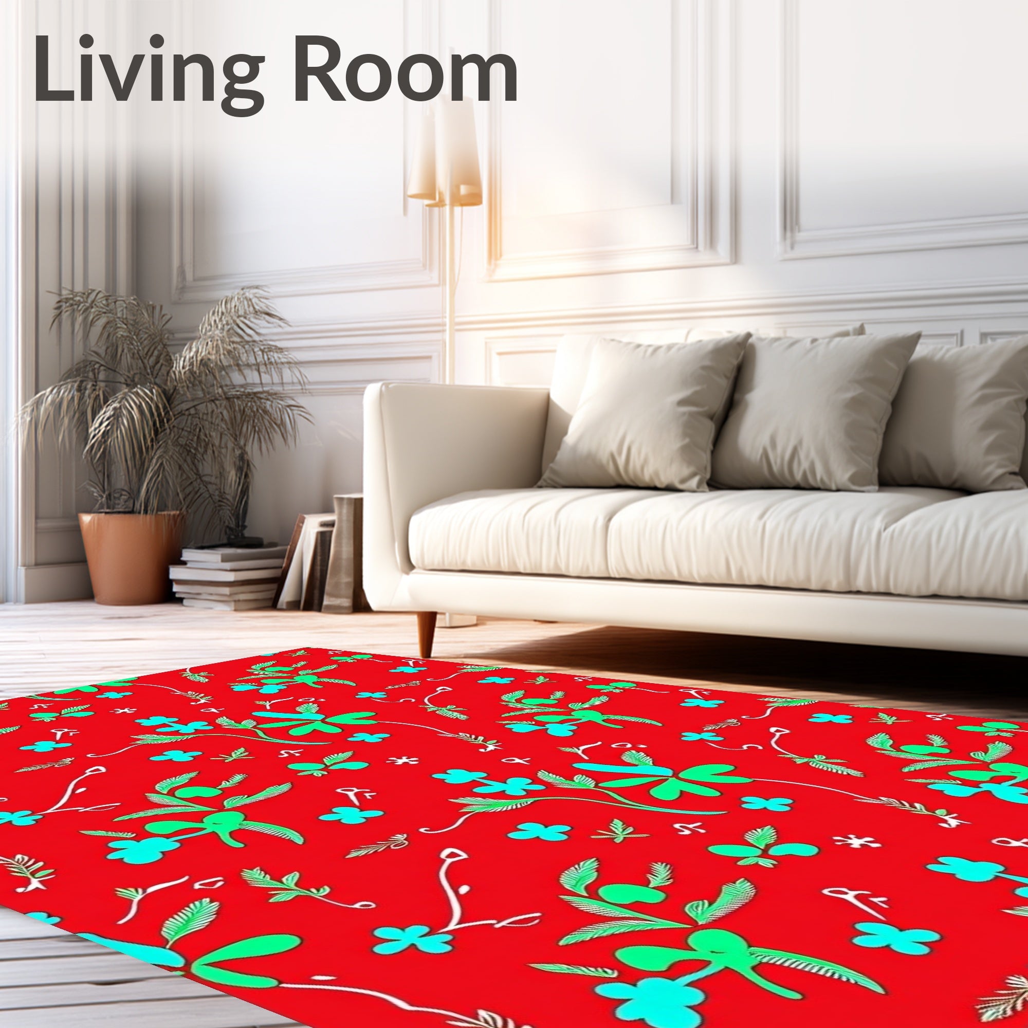 Red Floral Vine Pattern Rug
