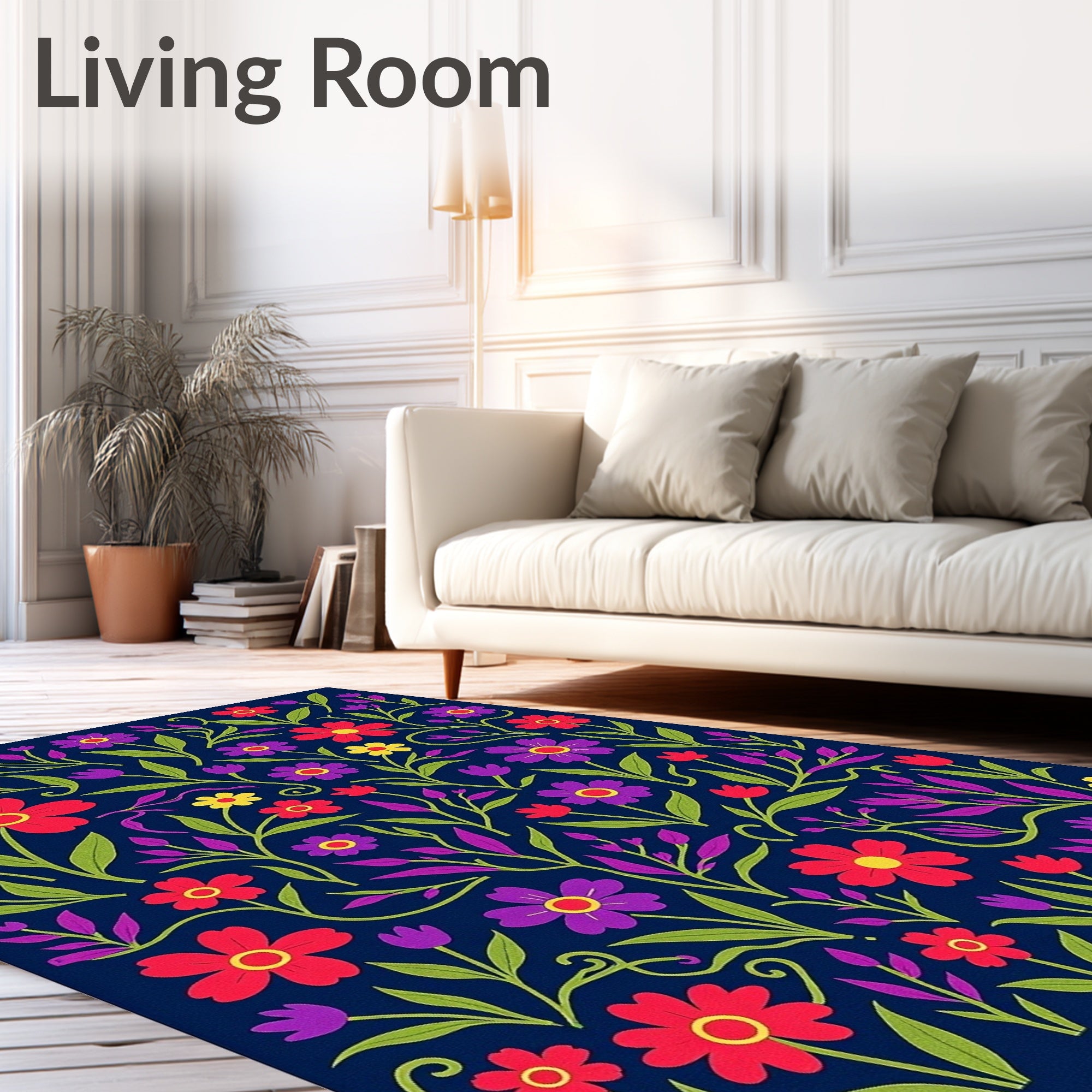 Vibrant Floral Vines Pattern Rug