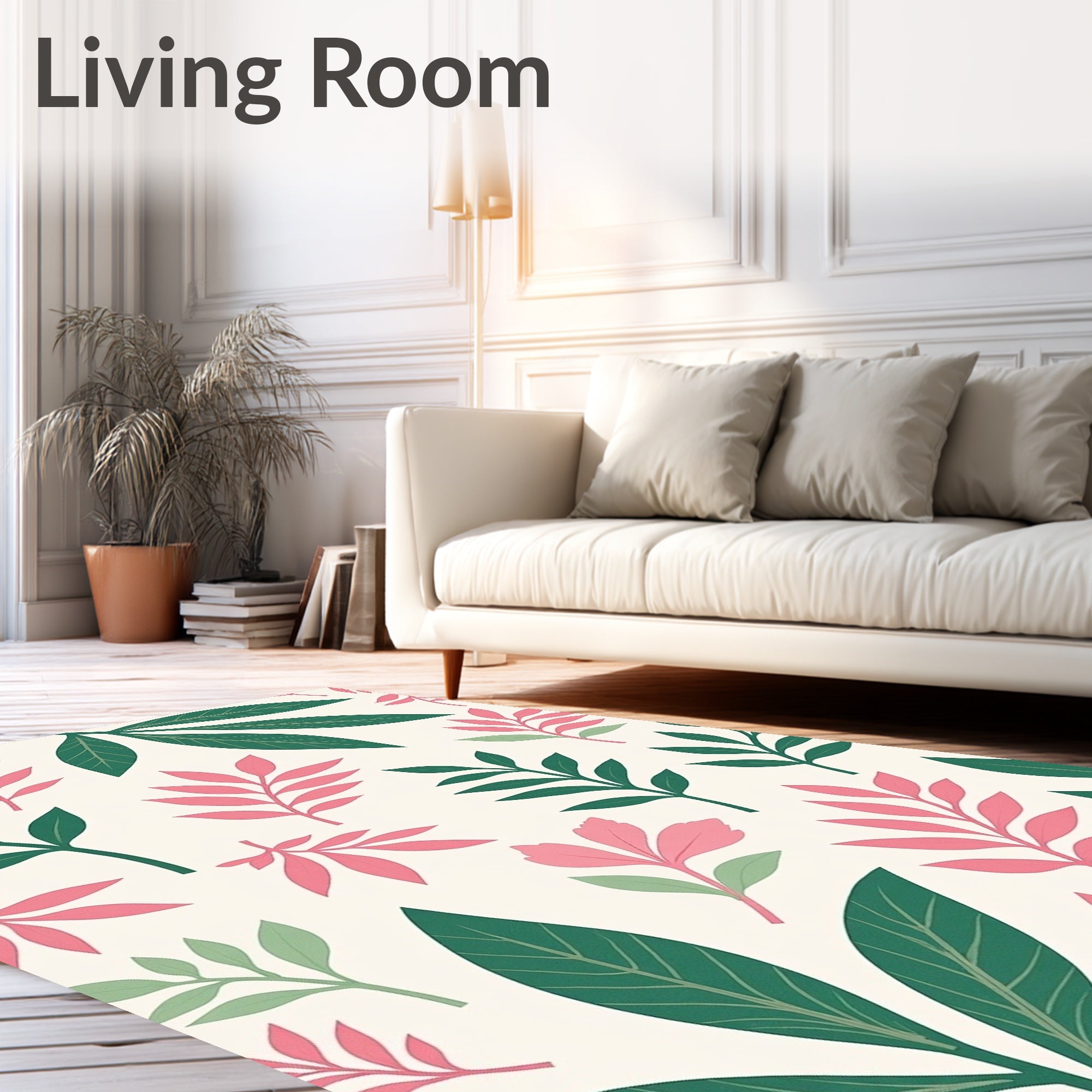 Pink Green Leafy Pattern Rug