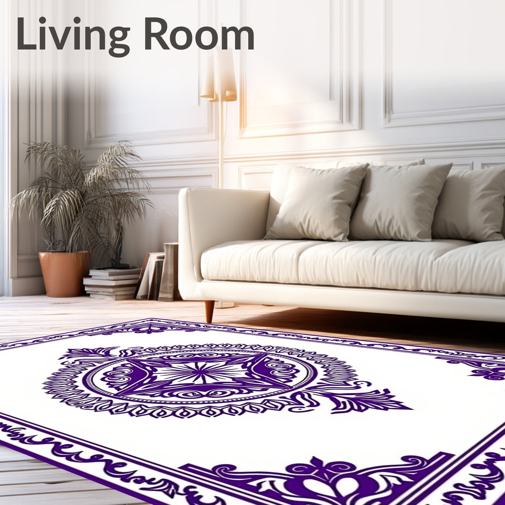 Purple Mandala With Floral Border Rug