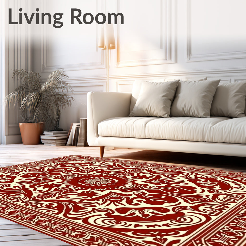 Ornate Ivory Red Floral Design Rug