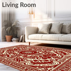 Ornate Ivory Red Floral Design Rug