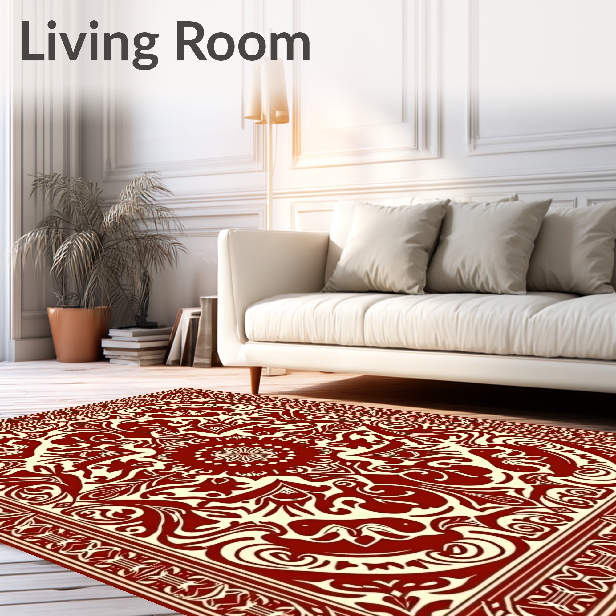 Ornate Ivory Red Floral Design Rug