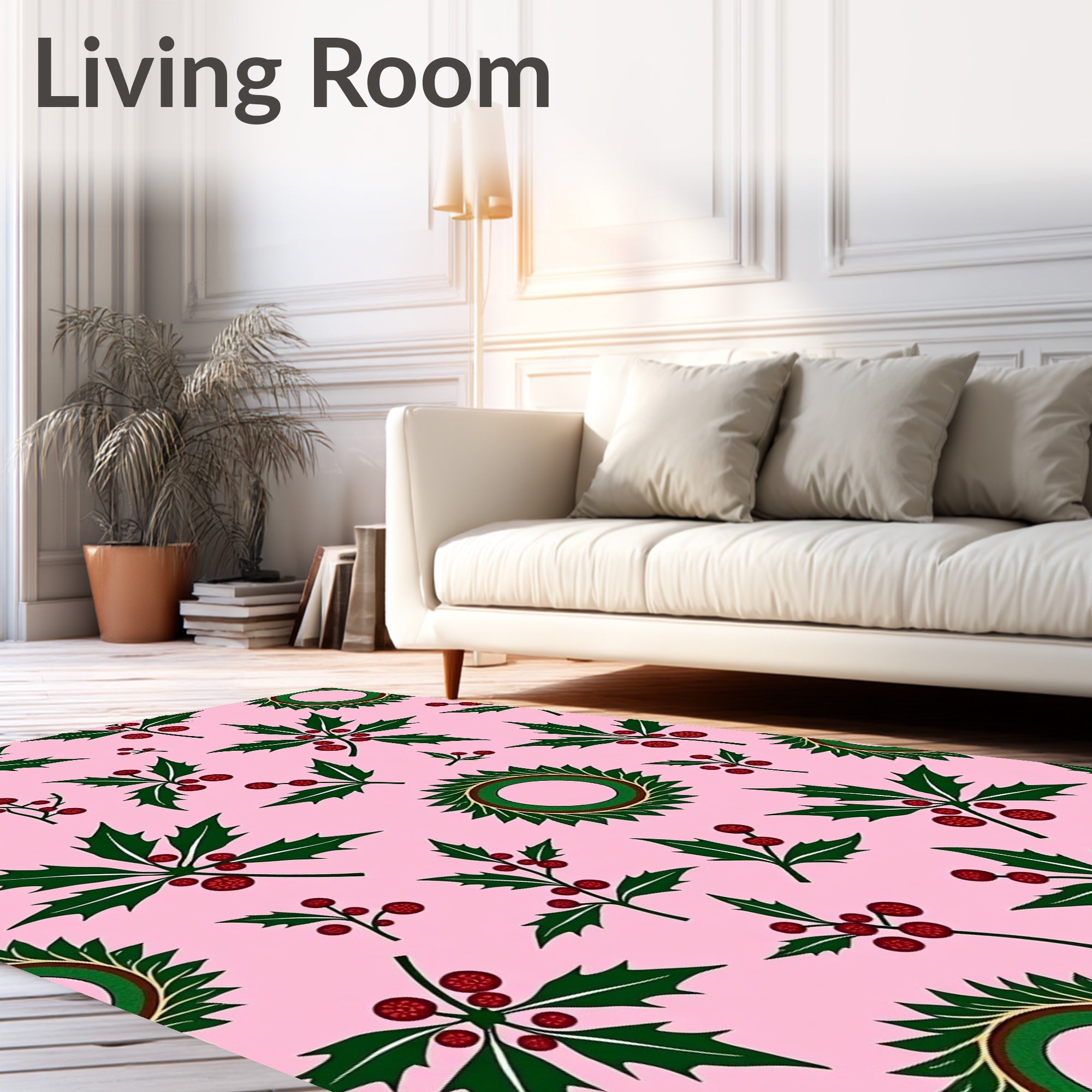 Festive Holly Berry Pattern Design Rug