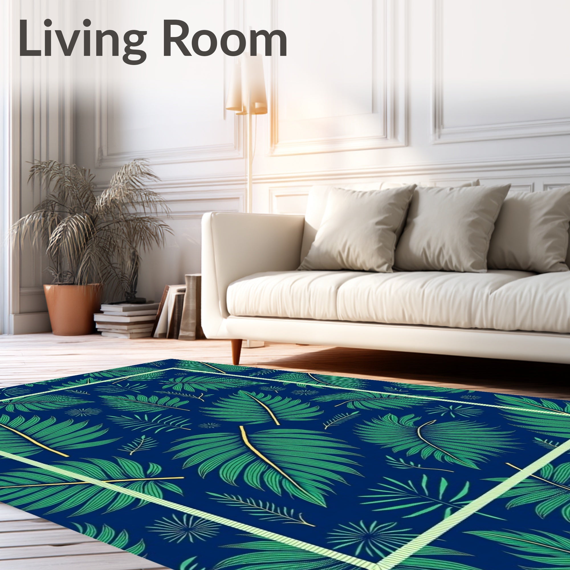 Tropical Leaf Pattern With Tan Accents Rug