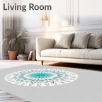 Unique Teal Mandala Pattern Design Rug