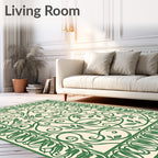 Elegant Green Vine Scrollwork Pattern Rug